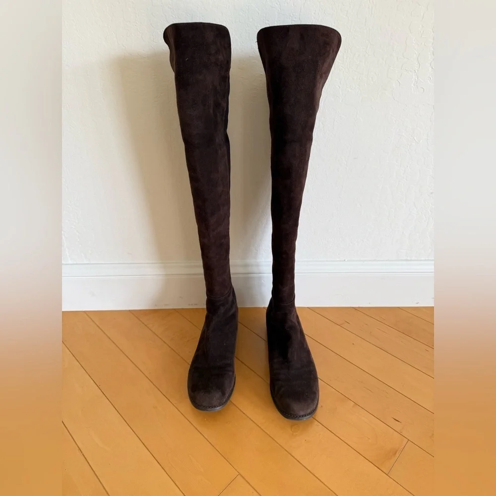 Stuart Weitzman Suede and Microstretch Over-The-Knee Boots